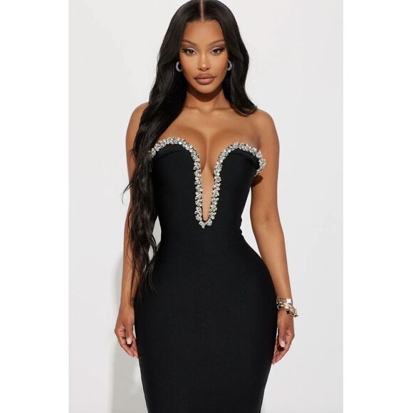 FASHIONNOVA Sweetest Heart Embellished Midi Dress Black Size Small NWT - Picture 4 of 9